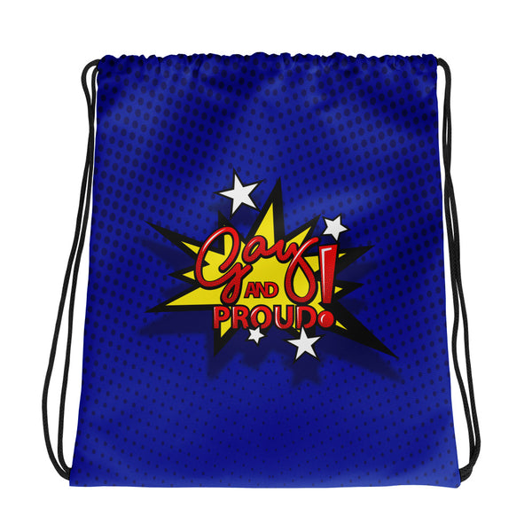 Gay and Proud Blue Drawstring bag